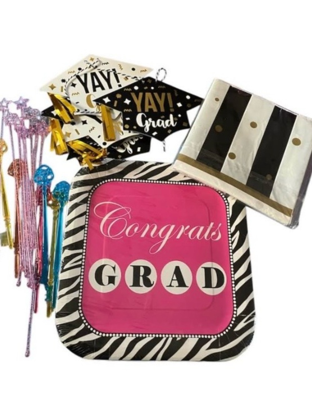 Congrats Grad Pink Zebra Party Plate & Napkin Set